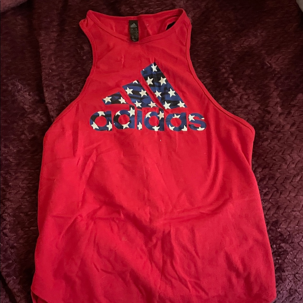 Adidas Red Tank Top with Blue Star Logo